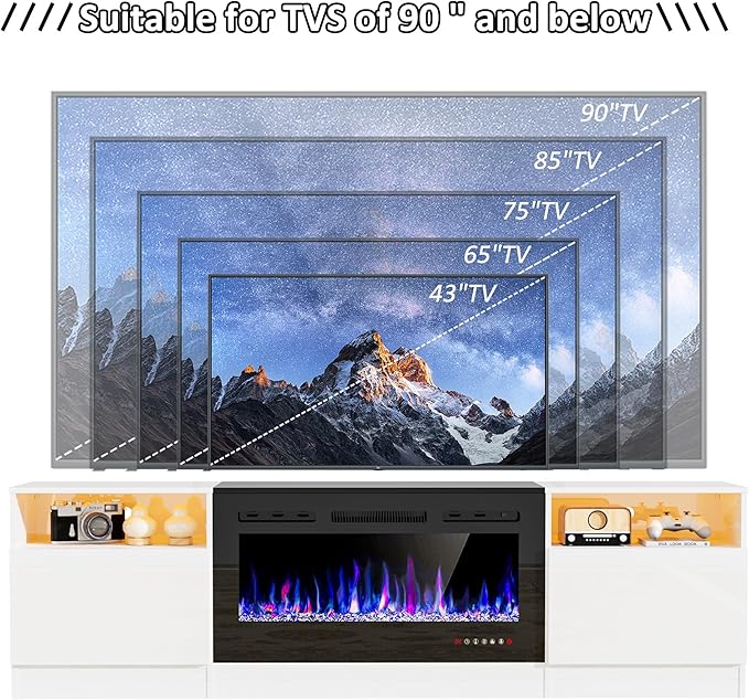 AHB Fireplace TV Stand 80 Inch LED Light Entertainment Center with 36 Electric Fireplace and Storage Cabinet Media Console Table for TVs Up to 90 Inches Ideal for Living Room