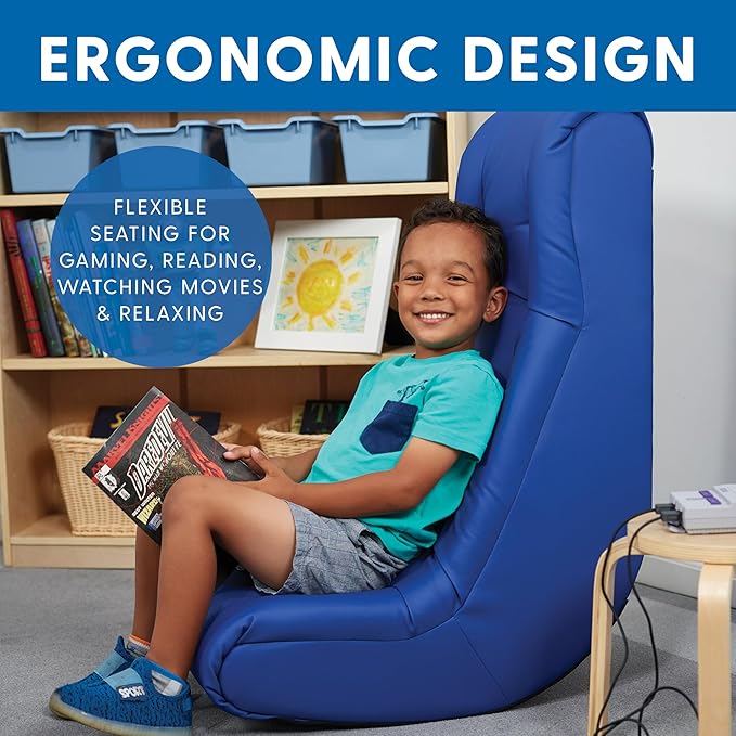 Factory Direct Partners Soft Tufted Floor Rocker - Cushioned Ground Chair for Kids Teens and Adults - Great for Reading Gaming Meditating TV - Blue 10488-BL