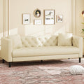 GarveeHome 81 in Leather Couch for Living Room Modern Sofa Couch with Deep Seat and 2 Pillows Handmade Button Tufted 3 Seater Sofa Leather Sofa for Apartment Office Beige