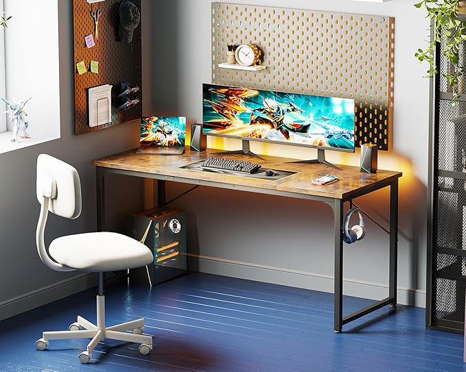 Coleshome 63 Inch Computer Desk Modern Simple Style Desk for Home Office Study Student Writing Desk Vintage