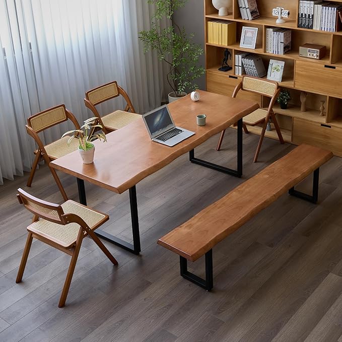 Stylish Brown Wooden Long Bench with Sturdy Metal Legs – Versatile Seating for Office Restaurant Living Room and Meeting Room(Brown Bench 55.12in)