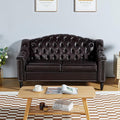 AVZEAR Chesterfield Loveseat Sofa Mid-Century Modern Upholstered PU Sofa 2 Seater Couch with Nailhead Trim and Button Tufted for Living Room Office Bedroom Brown