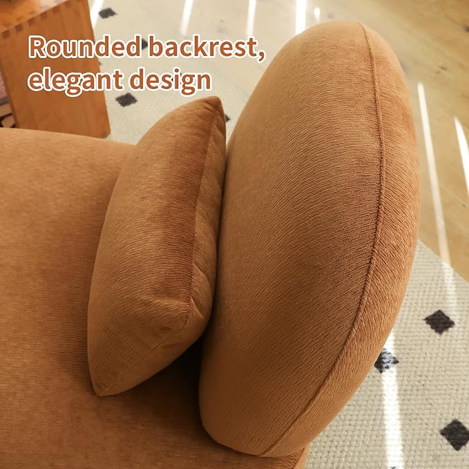 Velvet Accent Chair with Solid Wood Legs Modern Armless Living Room Chair with Soft Cushion Cozy Reading Chair for Bedroom Apartment Balcony &amp Waiting Room (Caramel)