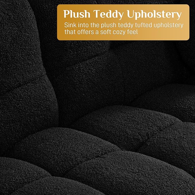 Modern Boucle Sofa Couch Comfy Deep Seat Teddy Cloud Couch 72.8 Upholstered Cozy Sherpa 2 Seater Couches with Pillows Oversized Loveseat Sofa for Living Room Apartment Black