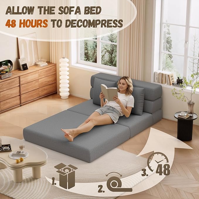 Folding Sofa Bed Convertible Sleeper Chair &amp Couch Bed with Pillow One-Piece High-Density Sponge Mattress Multi-Purpose Floor Sofa for Living Room Office Dorm Apartment Grey Single