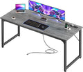PRAISUN 63 X 24 Inch Office Computer Desk with Power Outlets and USB-C Port Larger and Longer Gaming Desk for Home Office Study Writing Work from Home Table Metal Frame Grey