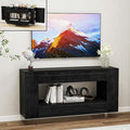 TV Stand for 55 Inch with 2 Large Drawers &amp Hidden Storage Cabinets Modern Farmhouse Entertainment Center Television Stands for Living Room Bedroom Black Wood Grain
