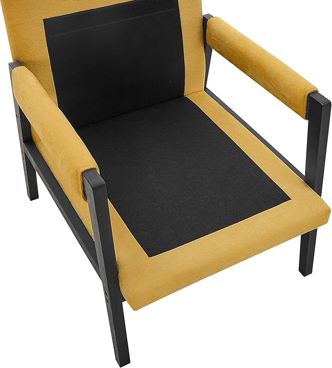Kelly Mid-Century Modern Chenille Accent Armchair - Yellow | Stylish and Comfortable Reading Chair for Living Room Bedroom | Removable Back Cushion