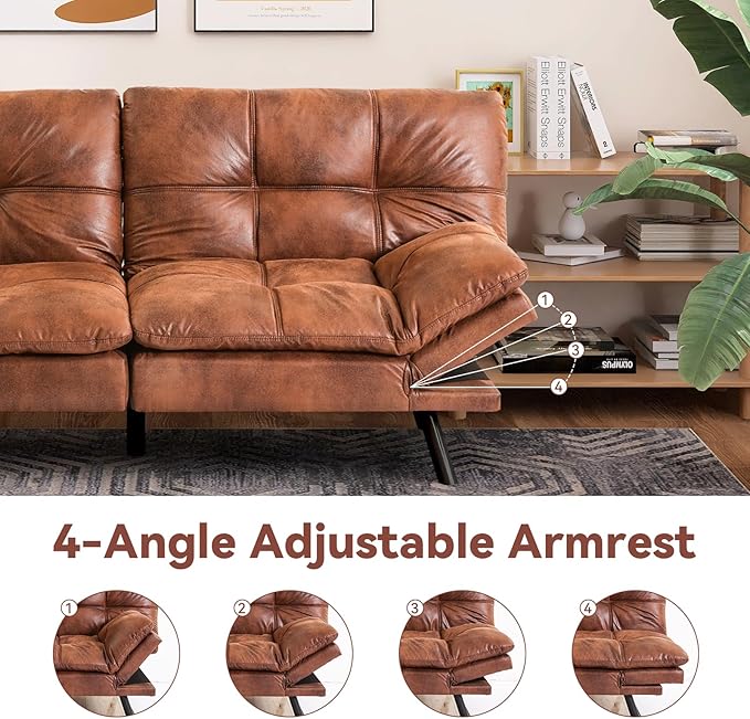 Convertible Futon Sofa BedFaux Leather Futon CouchMemory Foam Futons BedSmall Splitback Modern Loveseat Sleeper Sofa for Living RoomOfficeApartmentBrown