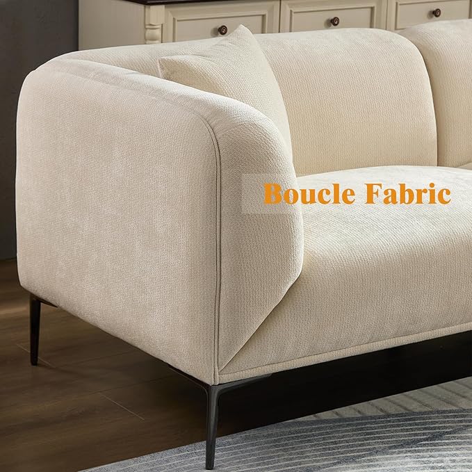 82.7 Modern Sofa Couch Sectional Sofa with Metal Legs Boucle Fabric 3 Seater Cloud Couch with 2 Pillows Upholstered Loveseat Couch for Living Room Apartment Office.(Beige)