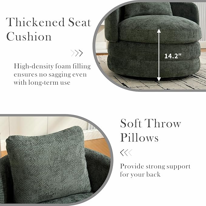 Aoiy &amp Wifon 30 W Swivel Barrel Chairs Set of 2 360 Degree Upholstered Swivel Accent Chairs Comfy Modern Living Room ArmChairs for Living Room Bedroom Reading Room Apartment Chenille Green