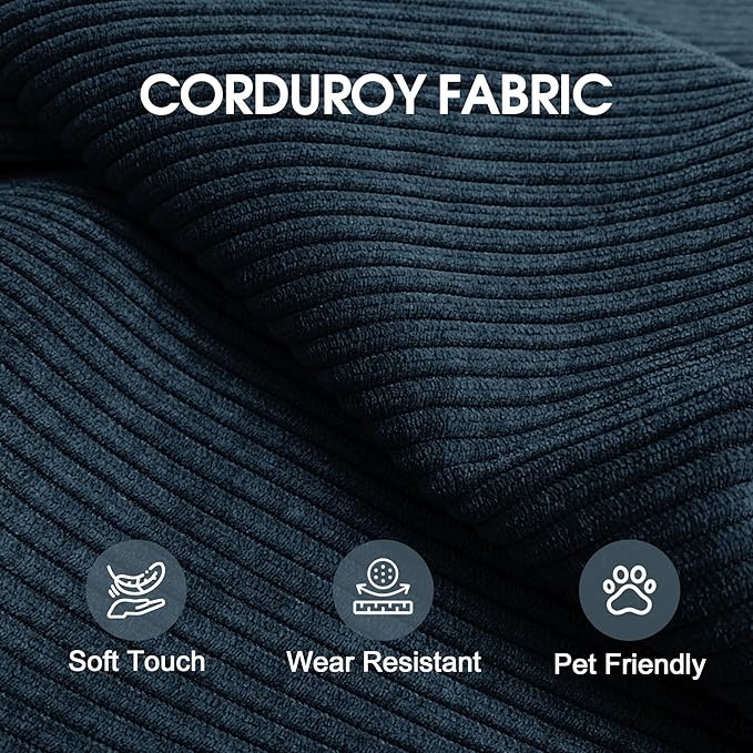 79 Convertible Sofa Bed with Fixed-Shape Frame Corduroy Folding Pull Out Couch No Assembly Modern Boneless Couch Compression Sofa in Box Floor Sofa for Living RoomBlue