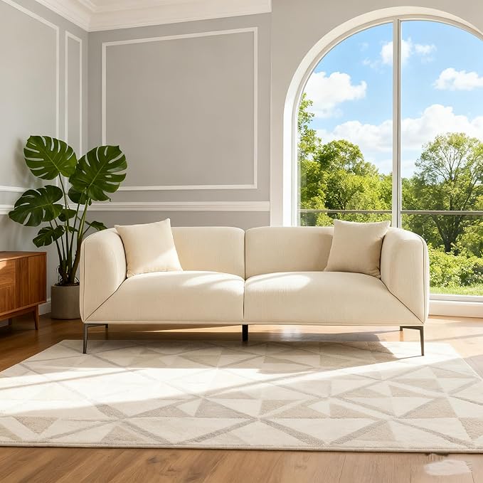 82.7 Modern Sofa Couch Sectional Sofa with Metal Legs Boucle Fabric 3 Seater Cloud Couch with 2 Pillows Upholstered Loveseat Couch for Living Room Apartment Office.(Beige)