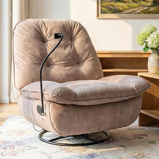 Swivel Rocker Recliner Chair for Adult Glider Nursery Rocking Chair Armless Single Recliner Sofa for Living Room Oversized &amp Overstuffed Phone Holder Included Brown