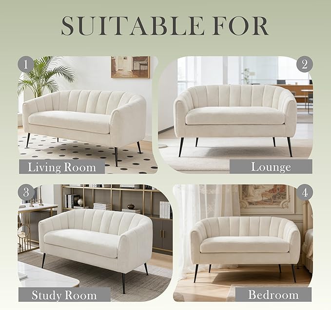 Aoiy &amp Wifon 50.2'' W Upholstered Loveseat Sofa Boucle 2-Seat Settee Loveseat with Metal Legs Upholstered Small Accent Couch for Small Spaces Raindrop Velvet Chenille Fabric Ivory