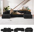 132 U Shaped Couch Modular Sectional Sofa with Chaise Corduroy U Shaped Boneless Couch with Deep Seat Upholstered Modular Cloud Sofa for Living Room No Assembly Required Black