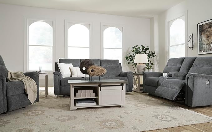 Signature Design by Ashley Barnsana Minimalist Power Reclining Sofa with USB Charging Ports Gray