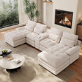 OUYESSIR 134 Oversized Beige Sectional Couches for Living RoomFluffy Couch with Chaise Lounge&ampTufted Buttons U Shaped Living Room Sofa Set FurnitureChenille 6 Seater Couch with Storage Console