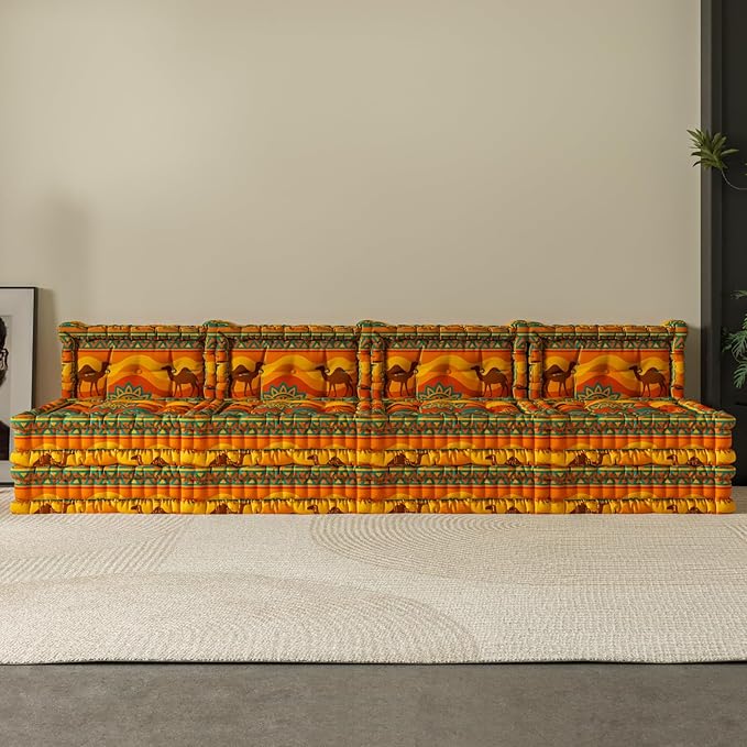 WOWMAX Floor Sofa Couch Boho – Convertible Lazy Sofa Chair Futon Sleeper with Backrest Oversized Floor Mattress for Meditation Gaming Reading &amp Bohemian Home Decor – 4 Sets Boho Sunset