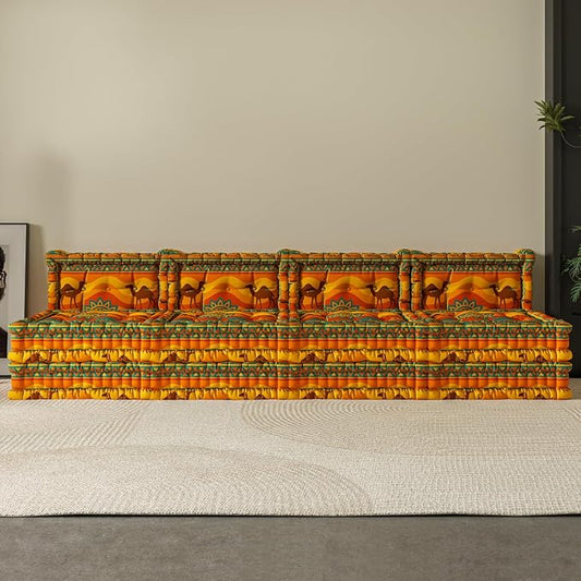 WOWMAX Floor Sofa Couch Boho – Convertible Lazy Sofa Chair Futon Sleeper with Backrest Oversized Floor Mattress for Meditation Gaming Reading &amp Bohemian Home Decor – 4 Sets Boho Sunset
