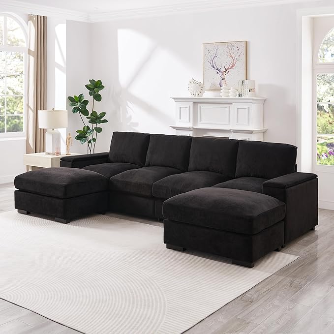 122 Oversized Modular Sectional Sofa Cloud Couch with 2 Ottomans Comfy Corduroy Upholstered Deep Seat Large U Shaped Lounge Sofa&ampCouches with Hidden Arm Storage Box