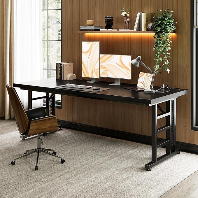 Coleshome 78 Inch Executive Desk with USB Ports Large Computer Desk with Extra Thick Long Mordern Office Desk Workstation Business Furniture for Home Office Black