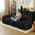 90.55 Inches 3-Seater Sofa Couch Modern Teddy Plush Boneless Sofa in a Box Soft Couches for Living Room Apartment No Assembly for Small Spaces Black