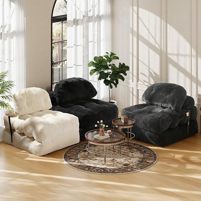 Folding Sofa Bed Convertible Sleeper Chair with Back Support and Pillow FutonBoneless Foldable Couch for Living Room/Guest Use/Home Office Foldable Chair Bed for Adults Black