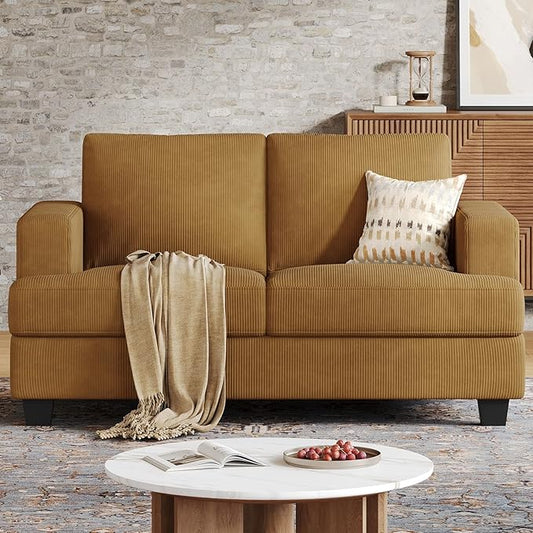 63 Inch Sofa with Extra Deep Seats Oversize Corduroy Fabric 2 Seater Sofa for Living RoomModern Couch and Loveseat Comfy Armrests and Seats and Backrests Easy Installation Ginger Yellow