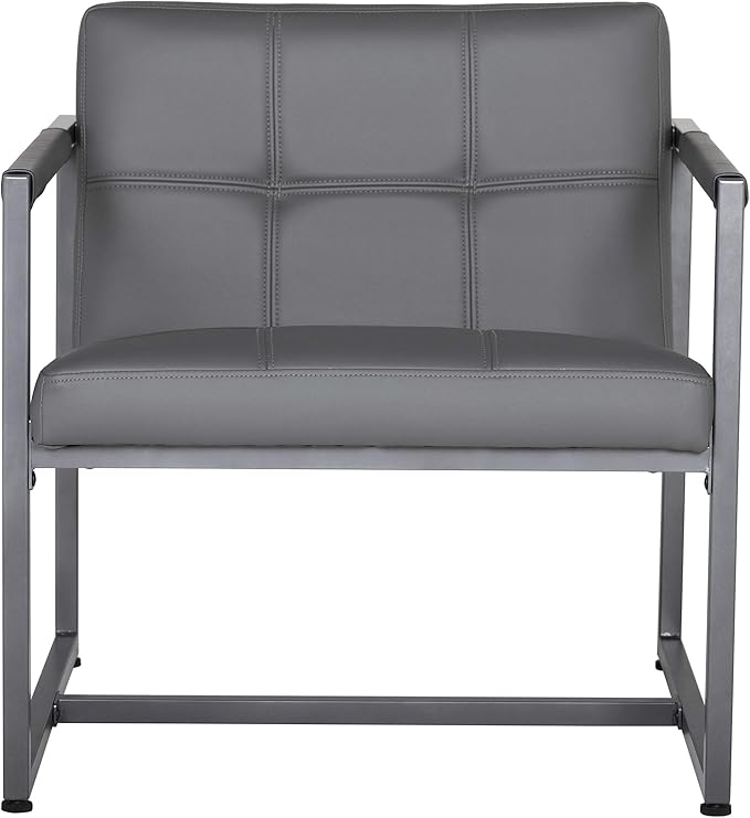 Studio Designs Home Modern Accent Chair Camber Mid-Century Pewter Grey Metal Frame &amp Smoke Bonded Leather