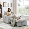 3 in 1 Convertible Sleeper Sofa Chair BedVelvet Tufted Upholstered Pull Out Sleeper Chair with Adjustable Backrest &amp Side PocketsModern Recliner Lounger Bed for Living Room/Office/Small Space(Gr