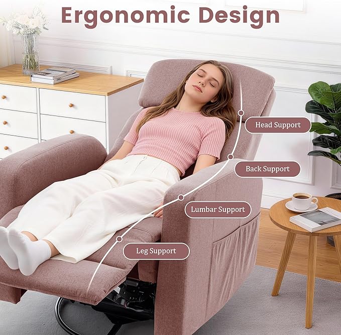 Power Swivel Recliner Chairs for Adults Electric Glider Rocking Chair Nursery Glider Recliner Nursery Chair with Classified Side Pocket Nursery Rocking Chairs with USB and Type-C Ports