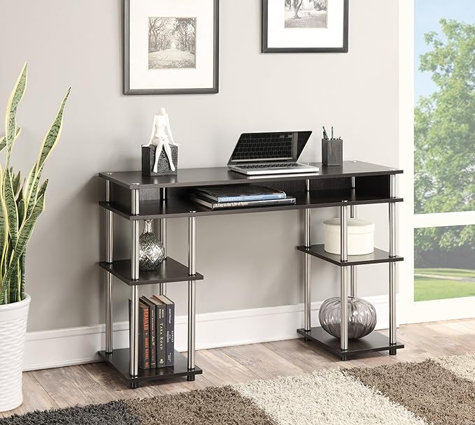 Convenience Concepts Designs2Go No Tools Desk Home Office Desk with Shelves Corner Shelf Vanity Desk Computer Desk Nail Table for Nail Tech - 47.25 L x 15.75 W x 30 H Espresso