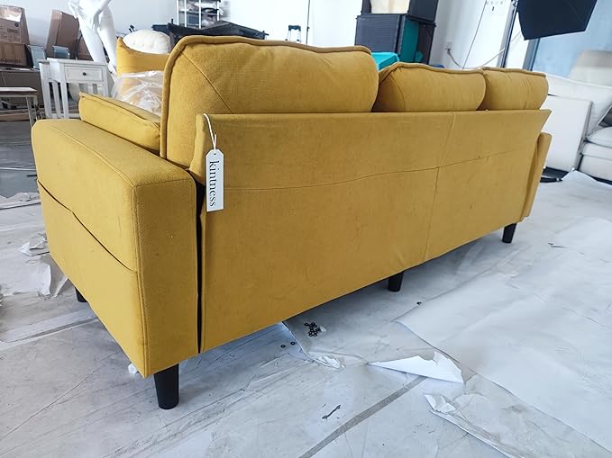 KINTNESS 78” 3 Seater Sofa Couch for Living Room Modern Sectional Sofa with Deep Seat &amp Armrest Pillow Comfy Sofa Set for Bedroom Apartment and Office Removable Covers Non-Slip Yellow | COTT