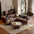 Faux Leather Sectional Sofa Couch for Living Room L Shaped Reversible Modern Chesterfield Sofa with Rolled Arms and Nailhead 5 Seat Tufted Couch for Small or Large Space (Dark Brown)