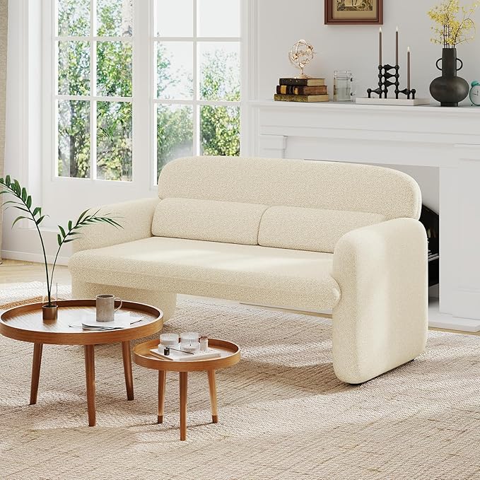 Furnimart Modern Loveseat Sofa 54 2-Seater Boucle Sofa Comfy Upholstered Minimalist Couch Small Couches for Small Spaces Apartment Office Living Room Bedroom Dorm Chenille White