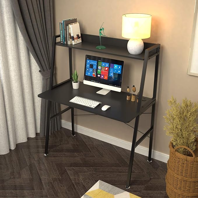 EUREKA ERGONOMIC 43 Inch Ladder Bookcase with Desk Industrial Ladder Desk Ladder Desk with Shelves2-Tier Home Office PC Ladder Table with Bookshelf Modern Workstation Metal Frame