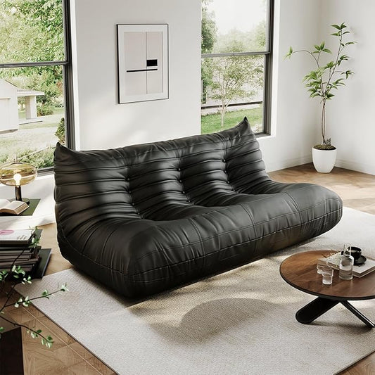 Lazy Floor Sofa3-Seater Fireside ChairBig Bean Bag Chair with Memory Foam Filled for Living RoomBlack