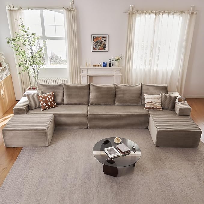 Cloud Modular Sectional Sofa for Living Room167x69.7 Oversized U-Shaped Couch with 7 PillowsBig Comfy Couches SetFluffy Corduroy Sofa with Ottoman &amp ChaiseNo Assembly(CamelRight-Facing Chaise