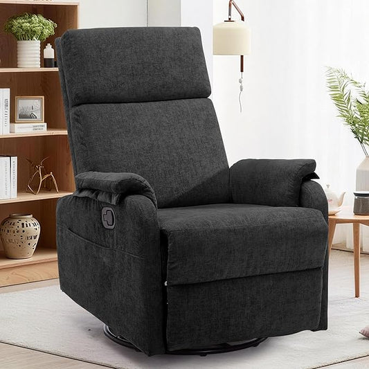 Recliner Chair Swivel Rocking Recliner Chair for Adults Glider Rocking Chair Small Nursery Chair Recliner for Living Room Reclining Chair with Modern-Designed Armrests Chenille Black