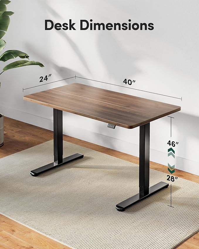 FEZIBO Electric Standing Desk Height Adjustable 40 x 24 Inches Sit Stand up Desk Home Office Computer Desk Rising Memory Presets (Dark Walnut)