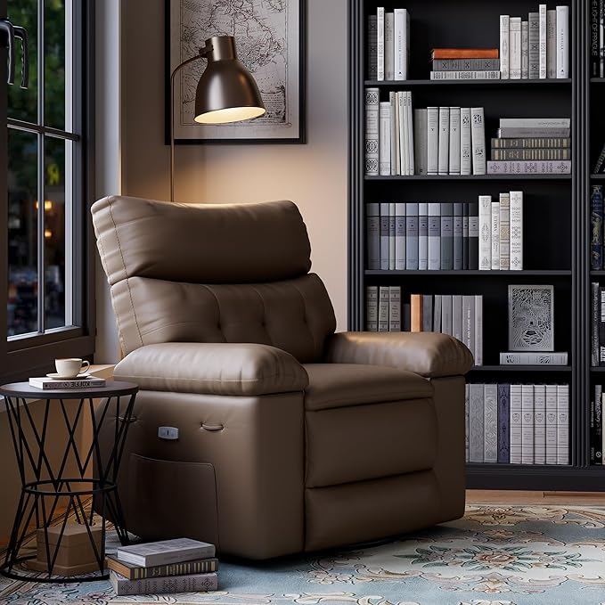 Elderly Massage Recliner Chair with Heat - Oversized Power Swivel Rocker for Adults 360° Rotating Chair PU Leather Recliner Sofa for Living Room Bedroom - Easy Clean Design Yellow