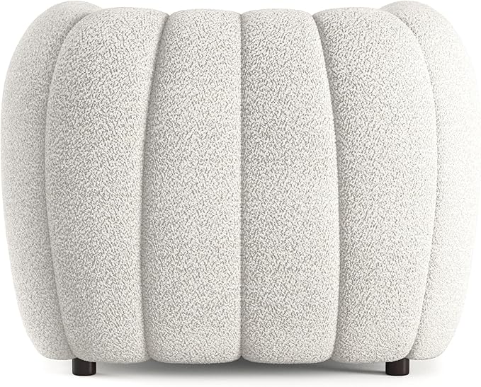 Furniture of America Glamour Contemporary Vertical Channel Tufted Boucle Accent Chair with Wooden Legs Fabric Upholstered Armchair for Living Room Bedroom Office Off-White