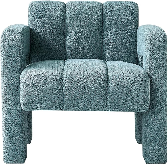 Accent Chair Living Room Chairs Modern Comfy Reading Nook Chair for Bedroom Upholstered Boucle Fabric Side Chair Armchair for Living Room Office (Green)
