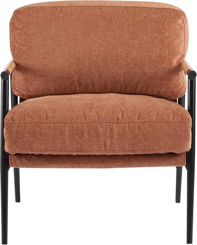 Christopher Knight Home Varsts 27.56 Accent Armchair with Plush Cushions Modern Seating Club Chair Minimalist Metal Frame and Wooden Armrest Design for Cozy Living Room Bedroom Office Orange
