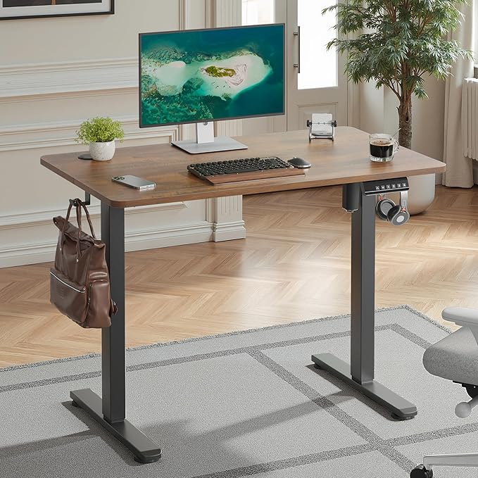 Casaphoria 40 x 24 inches Electric Standing Desk Sit to Stand Desk with Memory Height Adjustment Home Office Computer Desk for Writing and Games Brown