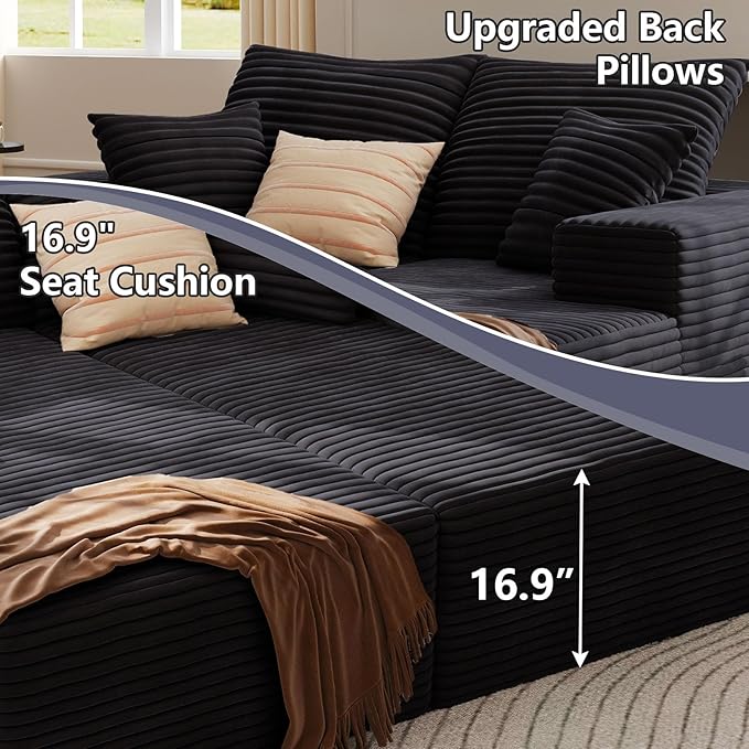 Oversized Double Chaise Lounges Indoor - 74.8 Upholstered Boneless Cloud Stupendous Oversized Chaise Lounge Couch Luxury Sofa Bed Deep Seat - Plush Corduroy Lounge Chair2 PiecesBlack