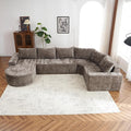 Modular Sofa Set 141.7 Oversized Sofa Cloud Sectional Sofa Set 5 Seat Upholstered Couches U-Shaped Sofa with Deep Seat Chenille Fabric Convertible Sleeper Couches for Living Room(Brown/145)