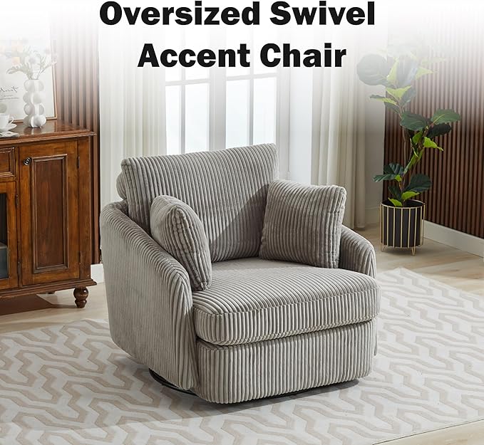 Chifee &amp Vingol 40.6 Oversized Swivel Accent ChairCorduroyGray