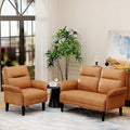 Yongchuang 2 Piece Sofa Sets for Living Room Brown Faux Leather Loveseat Sofa Couch and Accent Chair Modern Small Couch and Armchair Set
